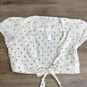 NWT American Eagle Smocked Polka Dot Tie Front Cropped Top | Size Medium